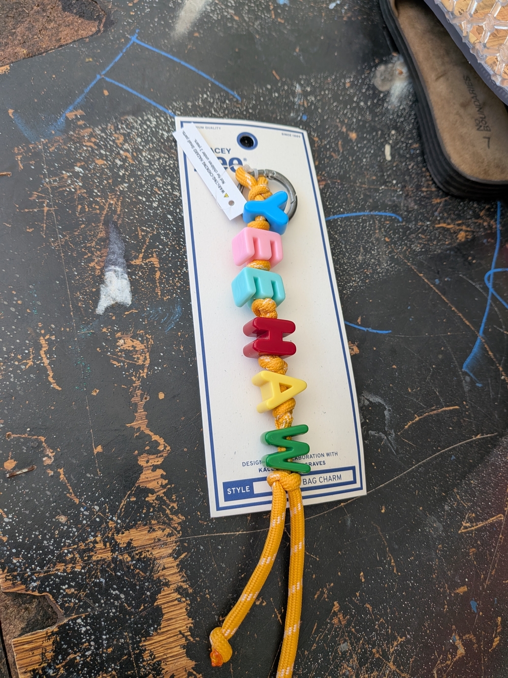 Lee Multicolor Letter Bead Bag Charm with Yellow Cord